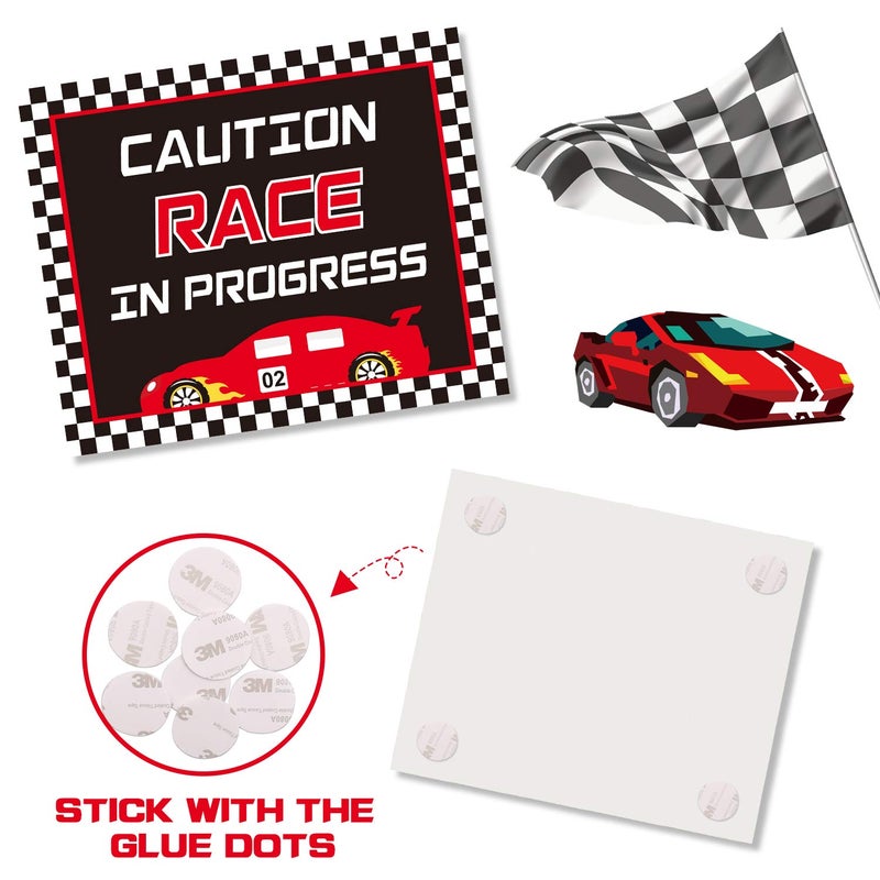 Huray Rayho Race Car Birthday Party Supplies Checkered Flags Racing Happy Birthday Party Signs Cutouts Cars Birthday Party Supplies Let's Go Racing Party Supplies for Kids Race Fans - Image 4